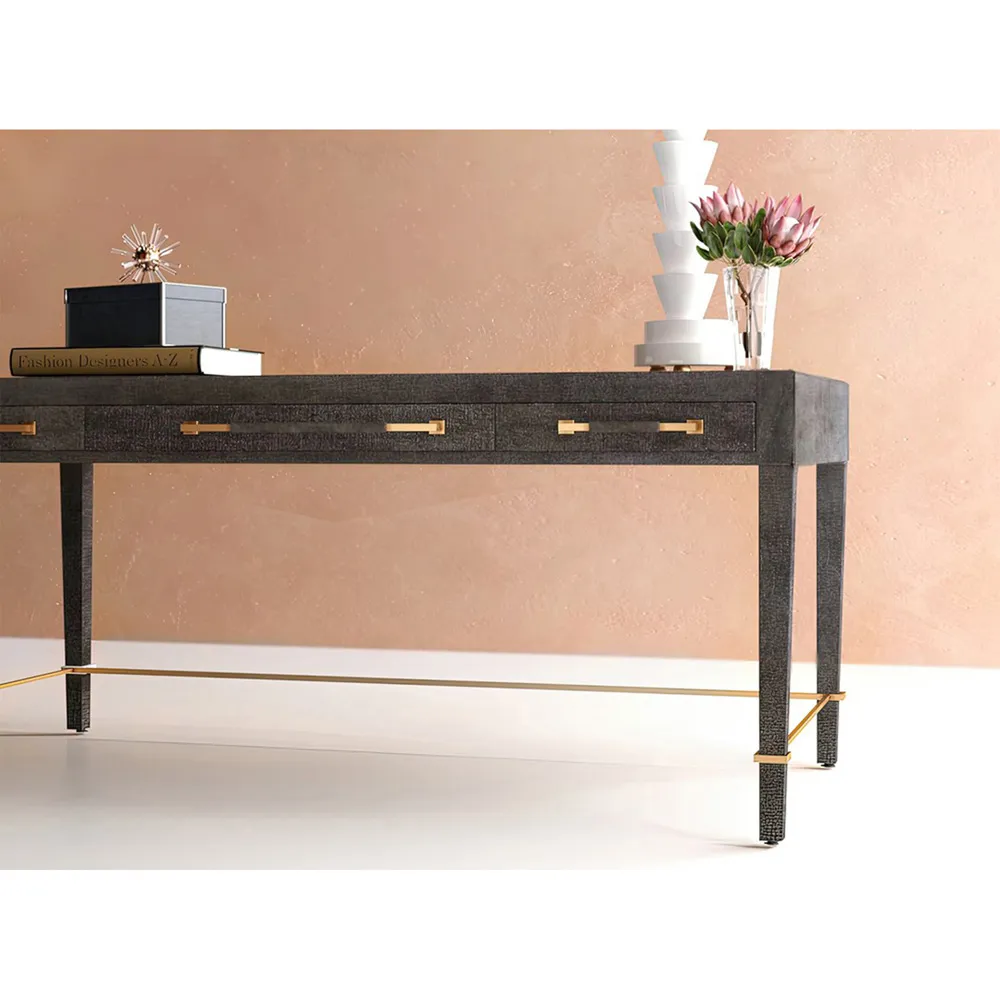 Audrina 3 Drawer Desk - Black, Mahogany Wood
