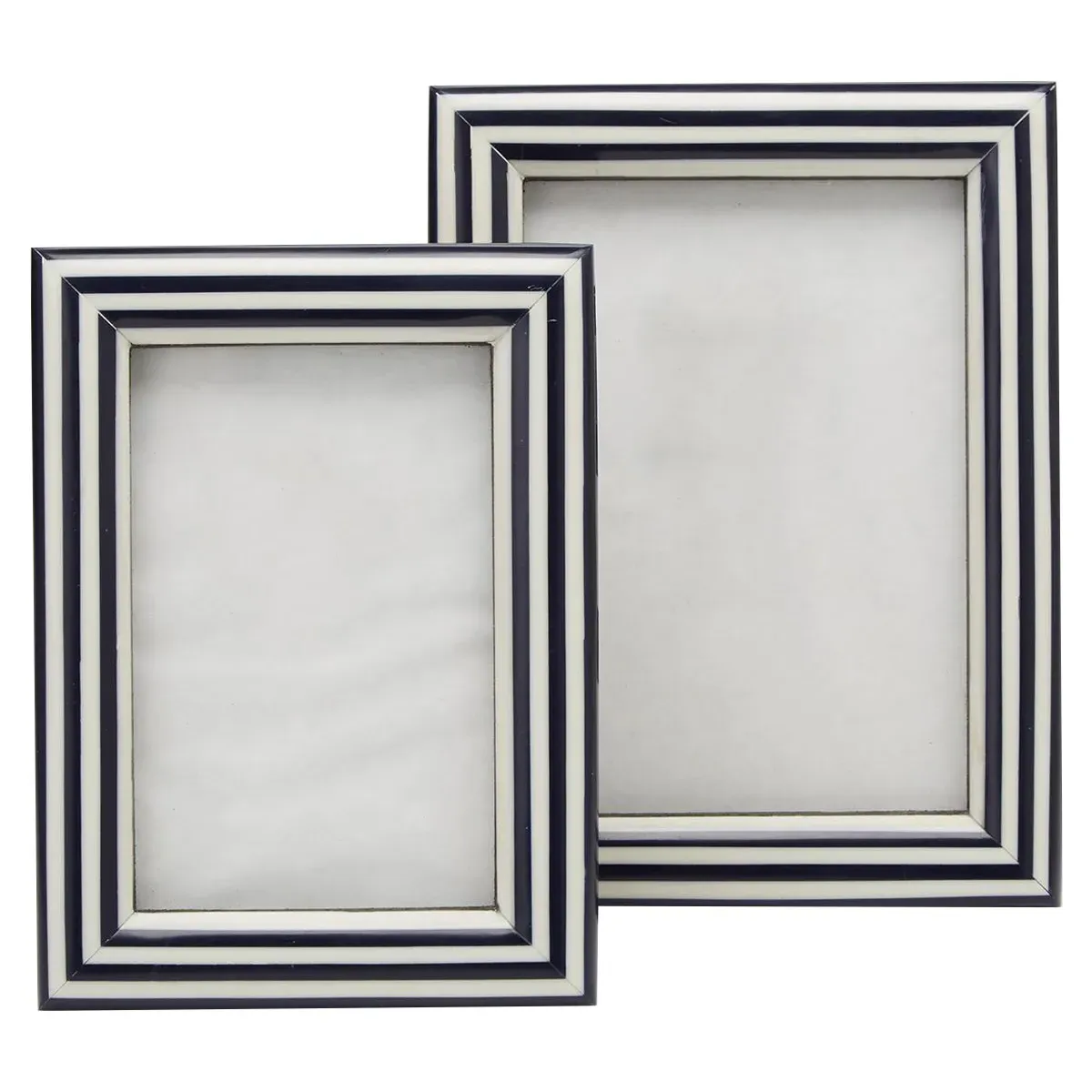 Audrina Striped Photo Frame Set - Navy Blue, Resin image