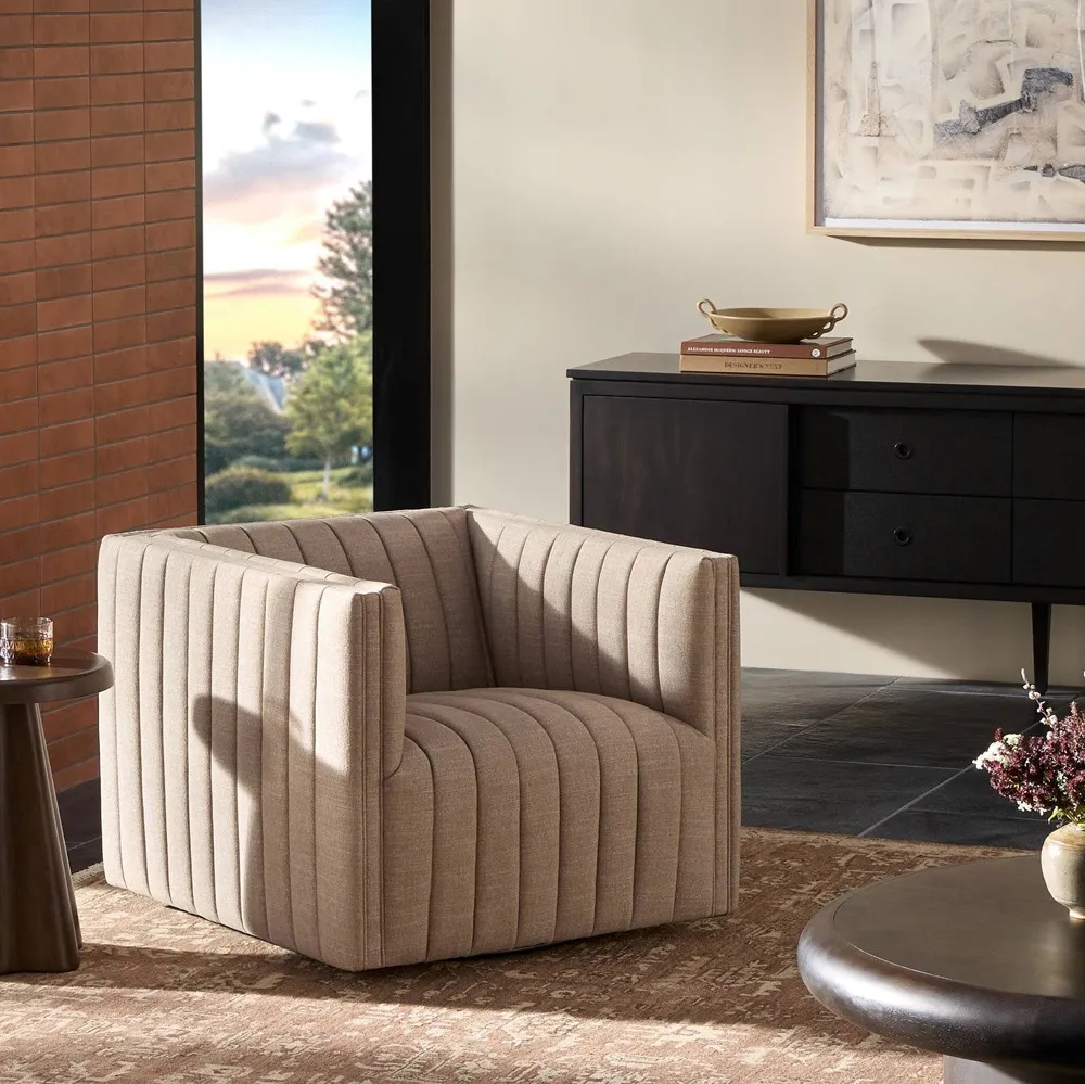 Augustine Tufted Swivel Chair - Taupe, Crypton Performance Fabric