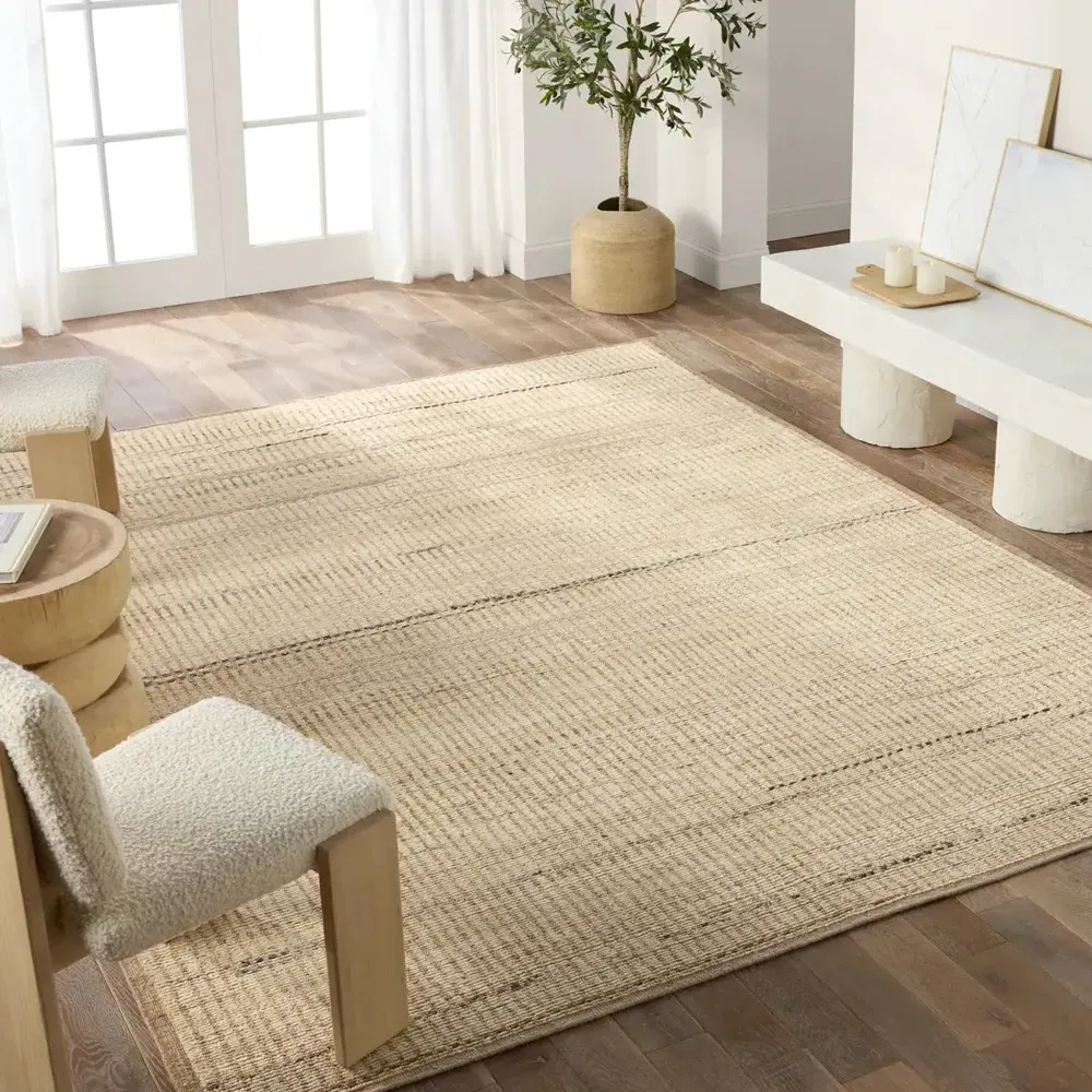 Aura Andar Striped Hand Knotted Rug Sample - Taupe, Wool