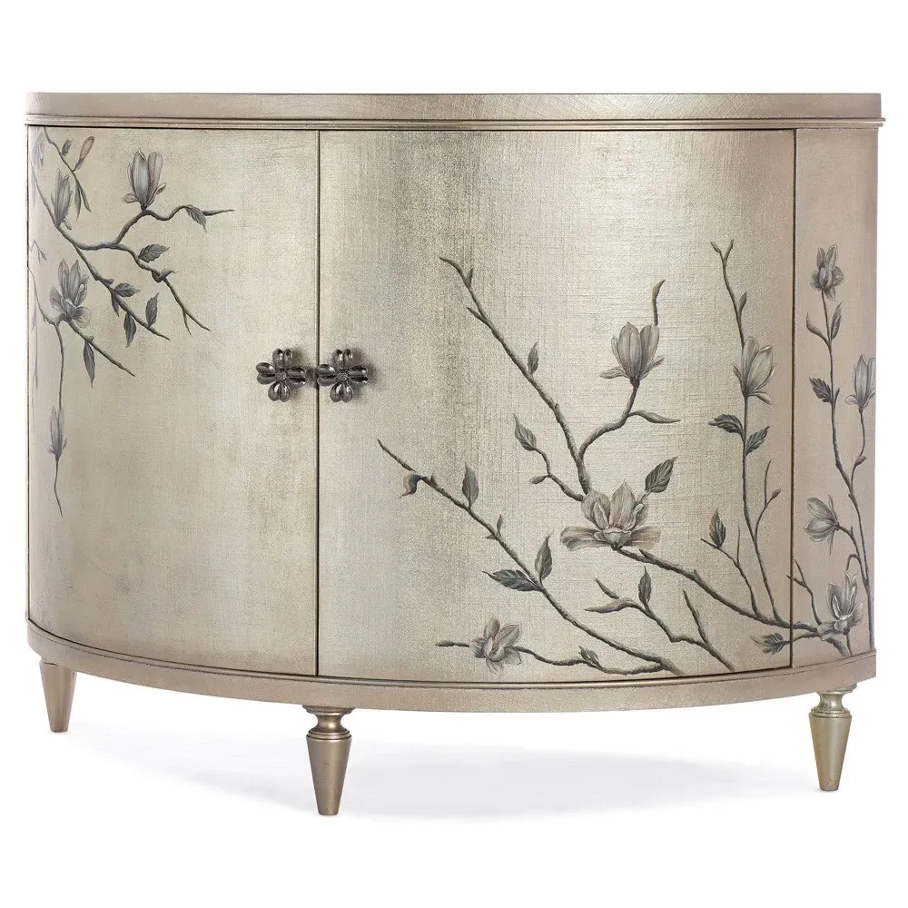 Aureli Champagne Leaf Linen Demilune Sideboard - Gold