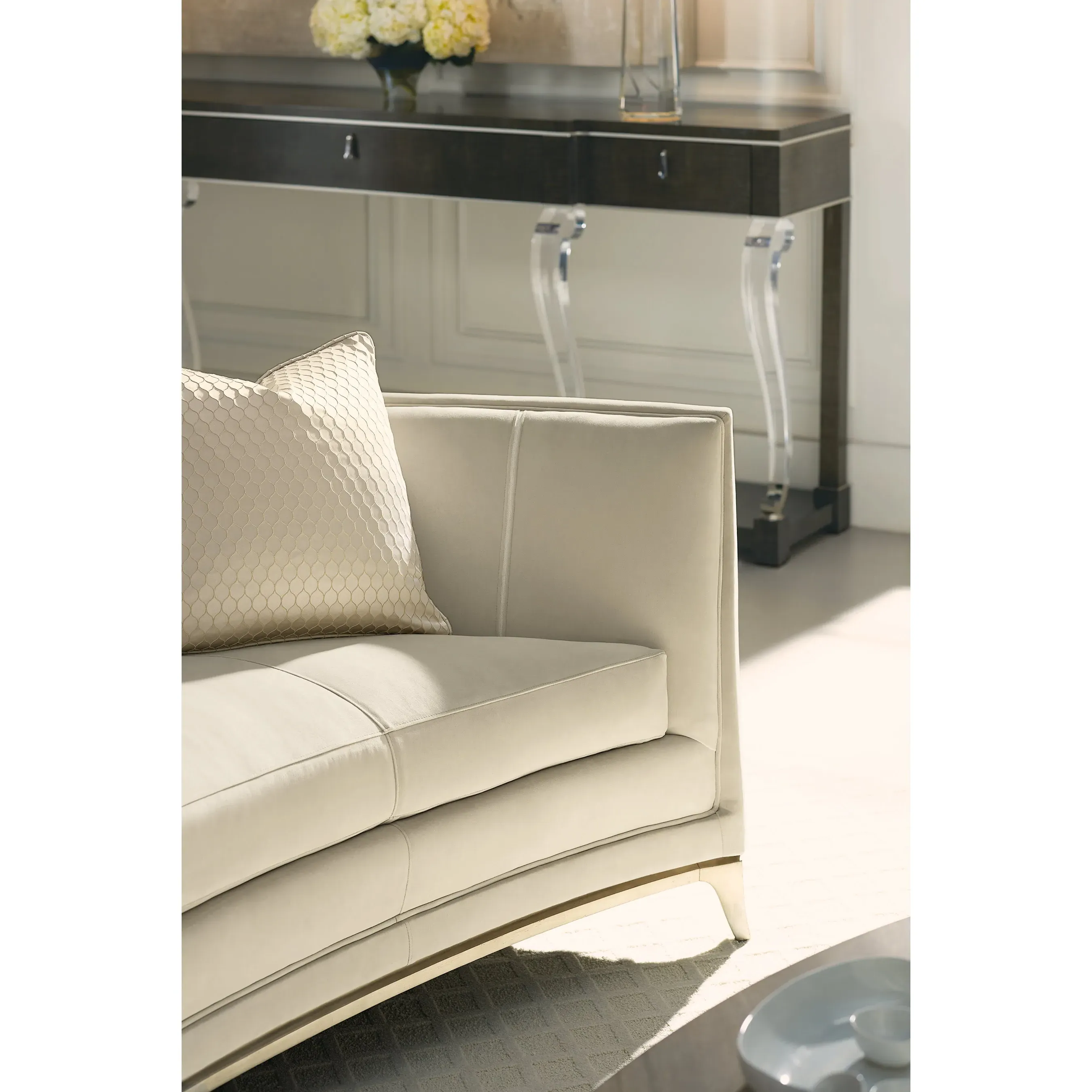 Auriell Curved Sofa - Beige, Velvet