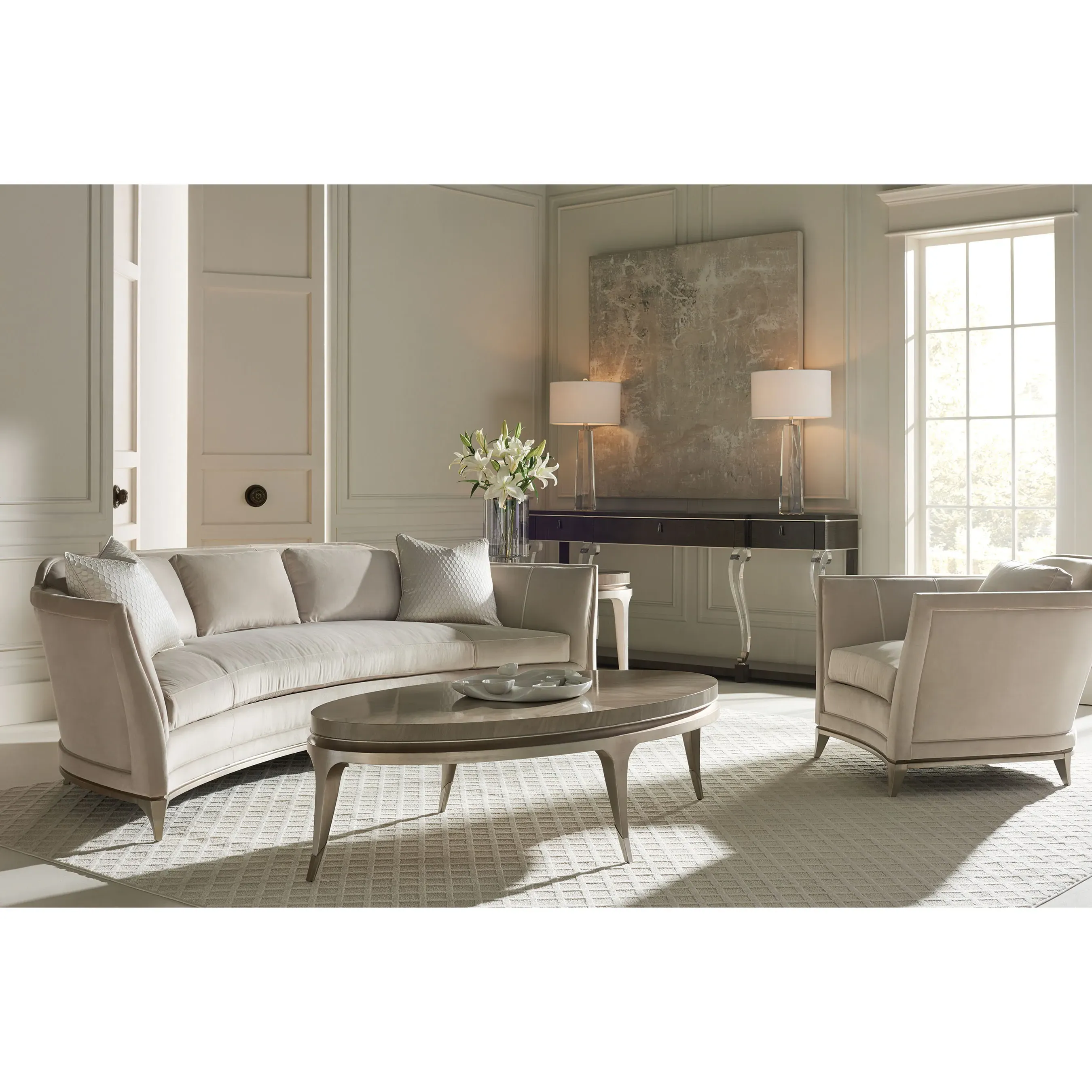 Auriell Curved Sofa - Beige, Velvet