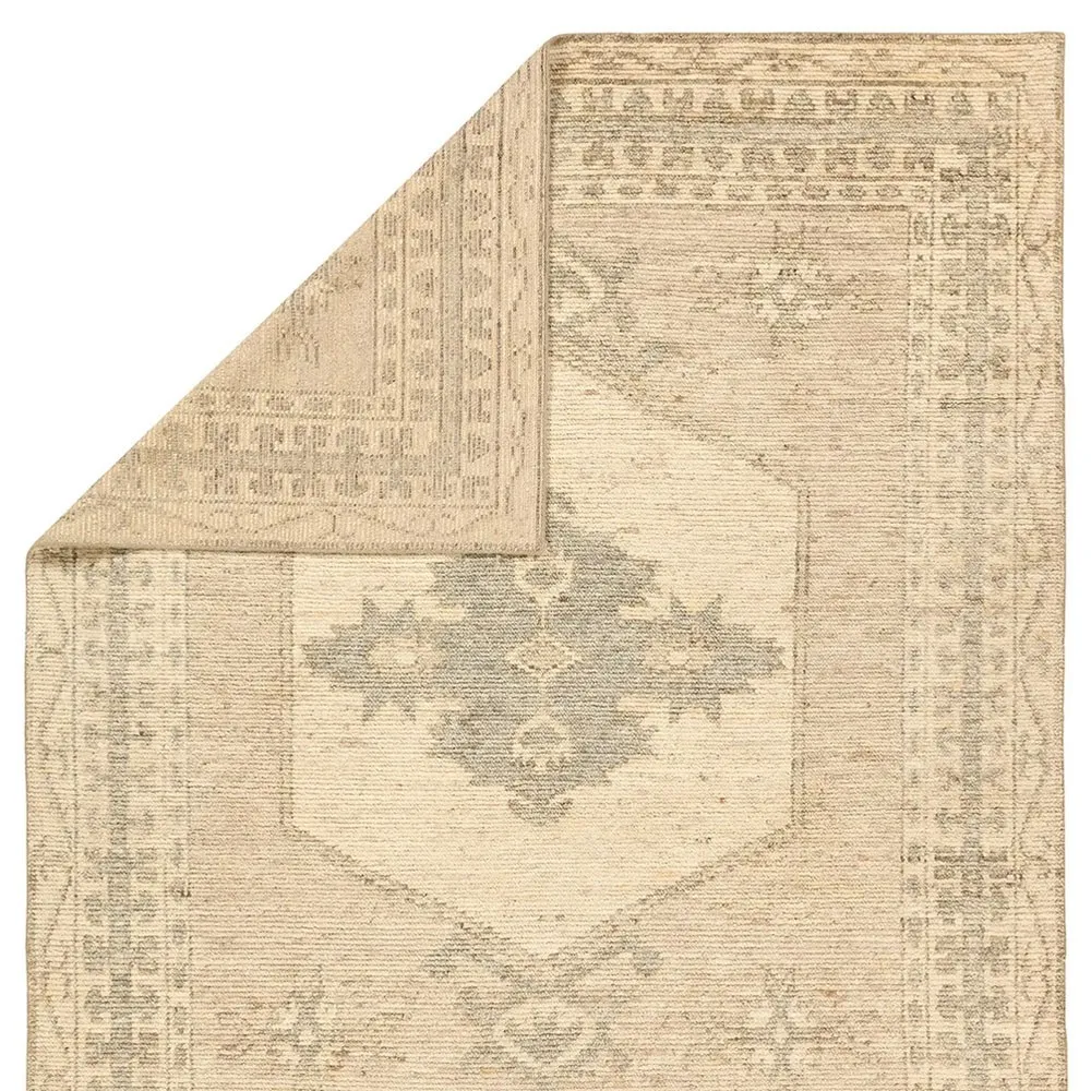 Aurik Ushak Patterned Hand Knotted Rug Sample - Beige, Wool