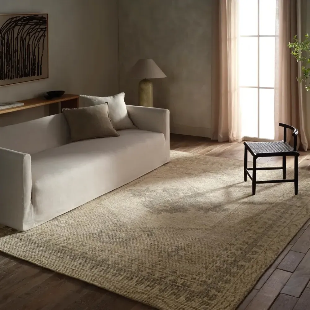 Aurik Ushak Patterned Hand Knotted Rug Sample - Beige, Wool