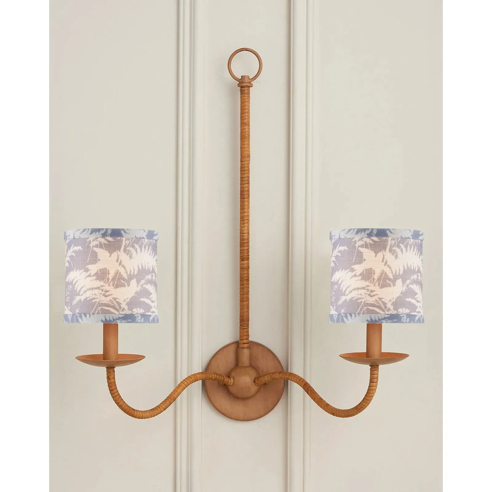 Aurora Birds Drum Chandelier Shade - Blue, Cotton