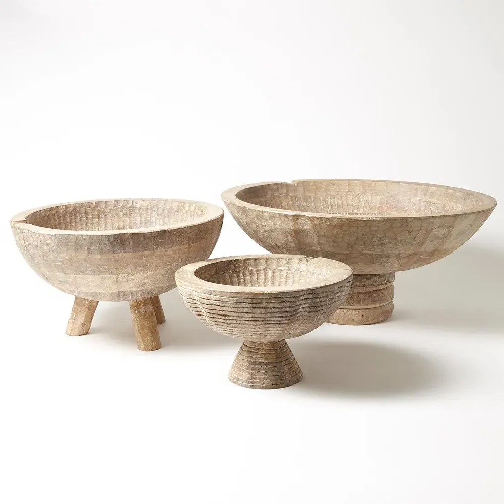 Aurora Decorative Footed Bowl - Grey Blonde, Mango Wood