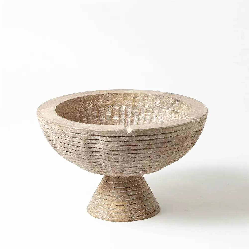 Aurora Decorative Footed Bowl - Grey Blonde, Mango Wood