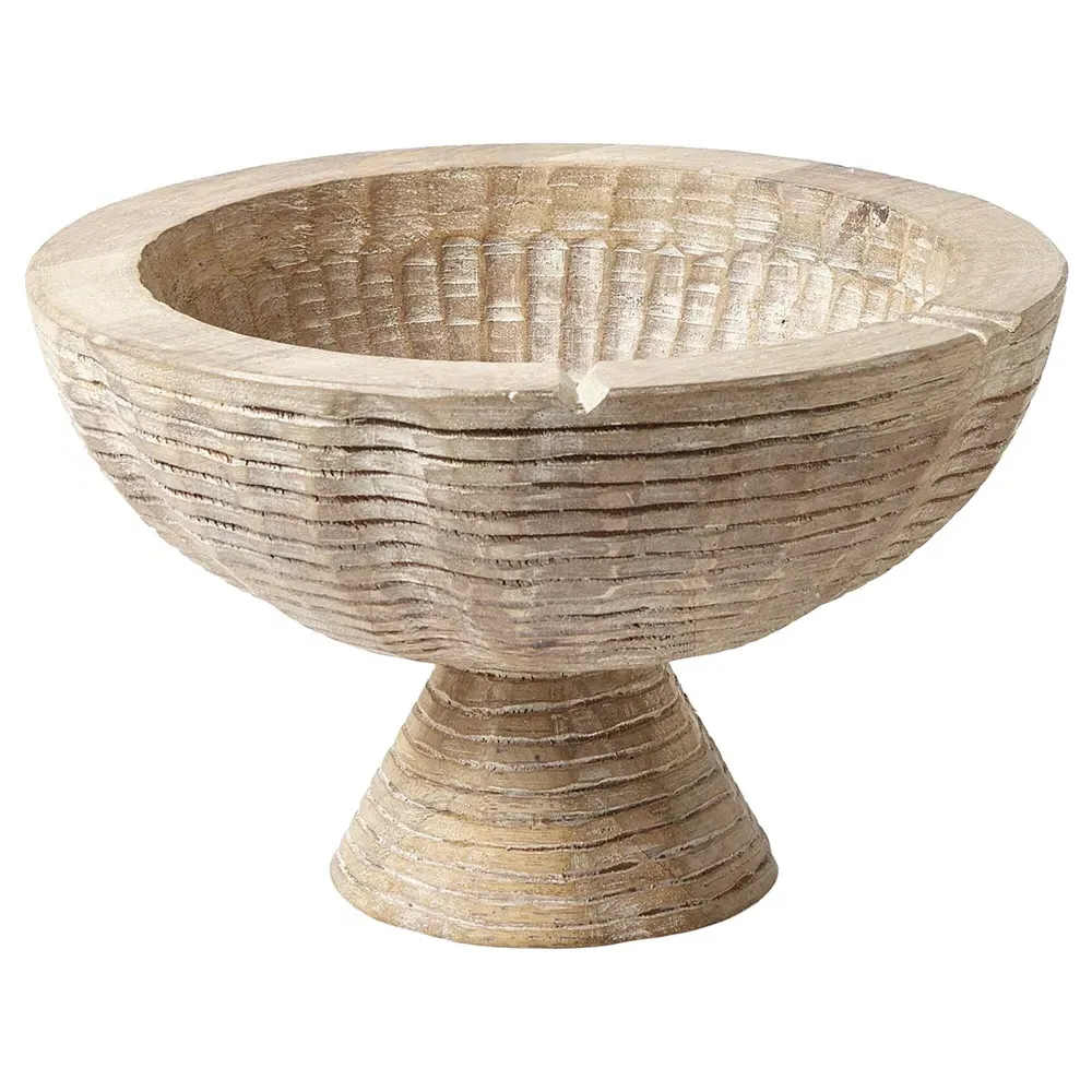 Aurora Decorative Footed Bowl - Grey Blonde, Mango Wood