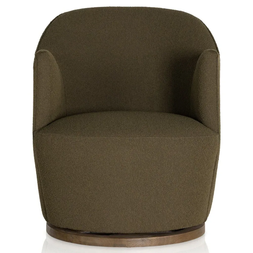 Aurora FIQA Swivel Arm Chair - Olive, Boucle