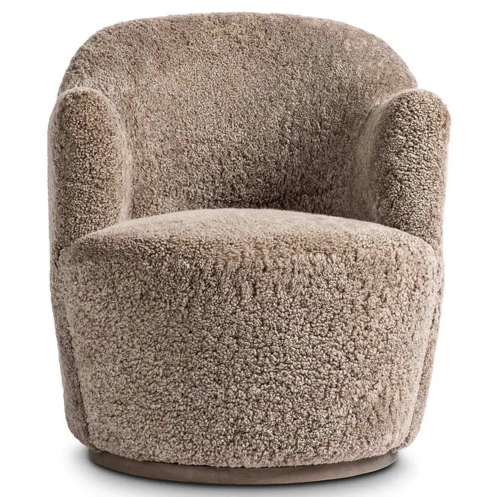 Aurora French Country Swivel Arm Chair - Taupe, Shearling
