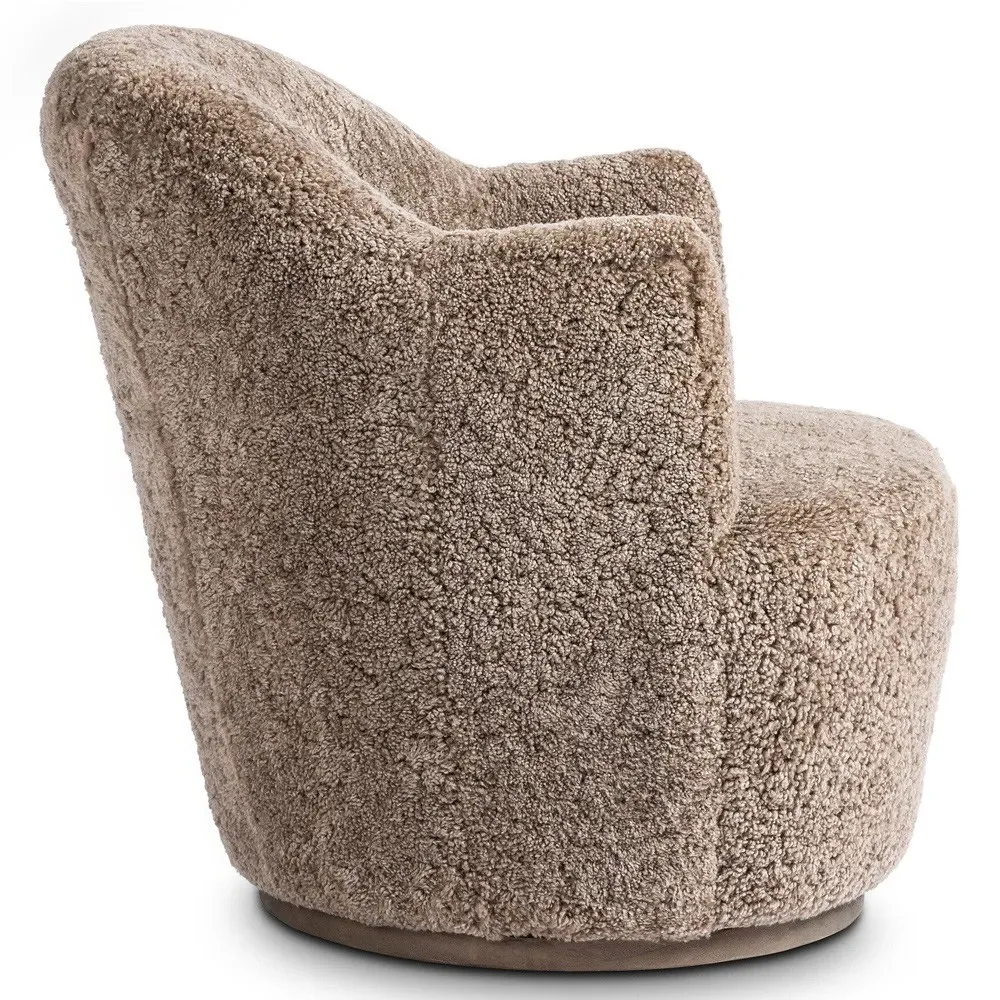 Aurora French Country Swivel Arm Chair - Taupe, Shearling