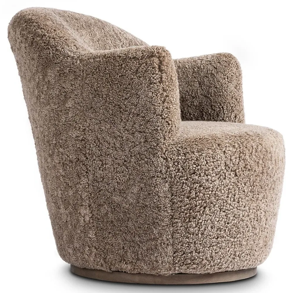 Aurora French Country Swivel Arm Chair - Taupe, Shearling
