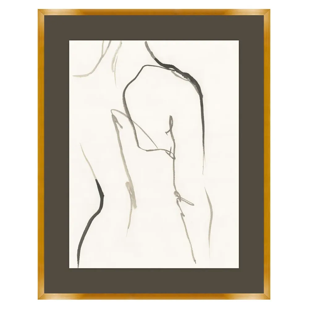 Aurora Portrait Gold Frame Women Curves Illustration II - Black