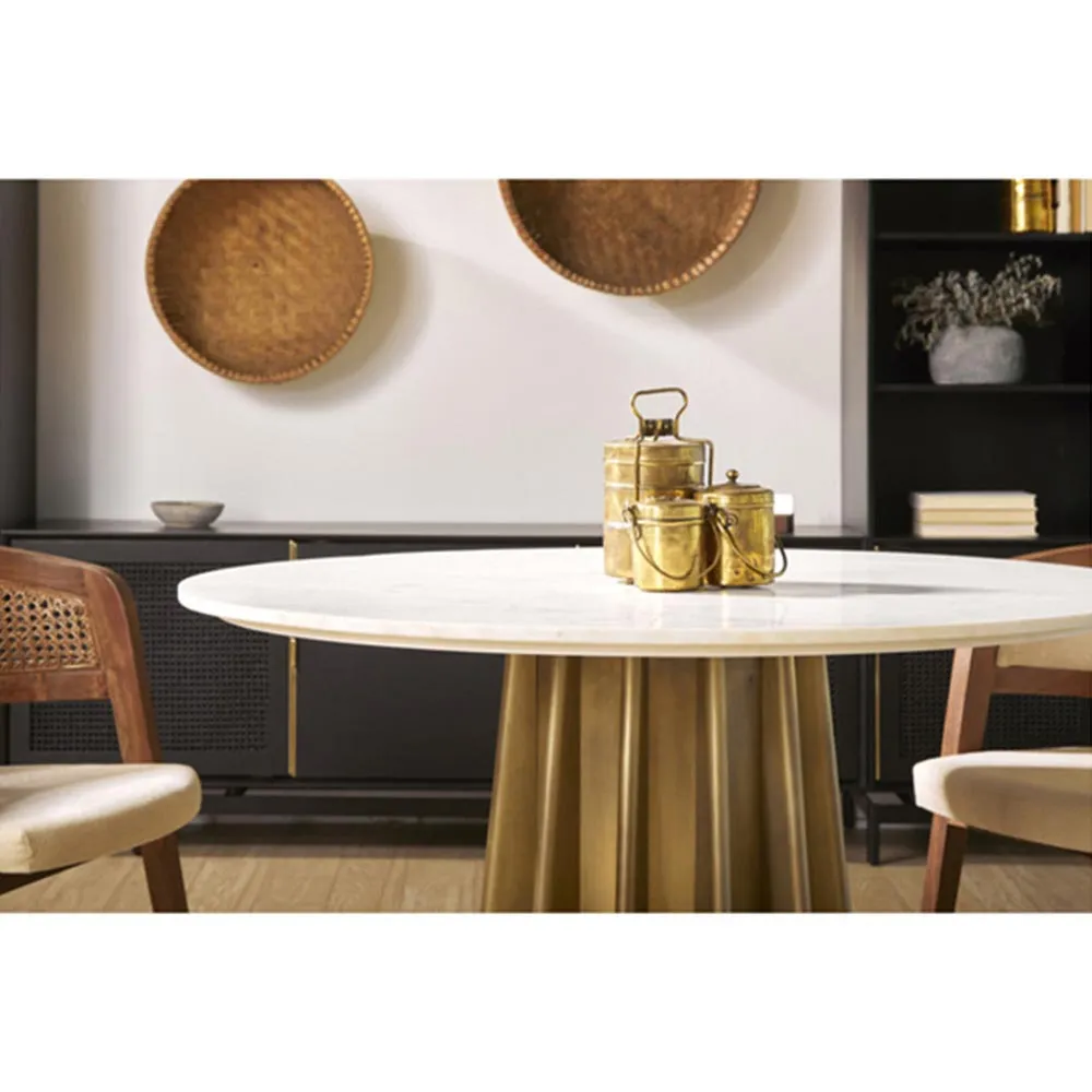 Aurora Round Dining Table - White, Marble