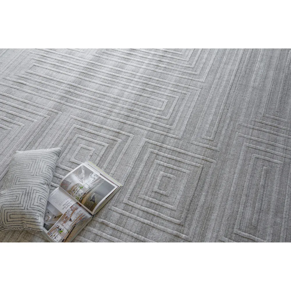 Aurora Silk Textured Rug Sample - Light Grey, Wool