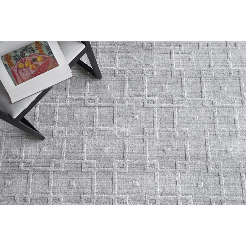 Aurora Silk Textured Rug Sample - Light Silver, Wool