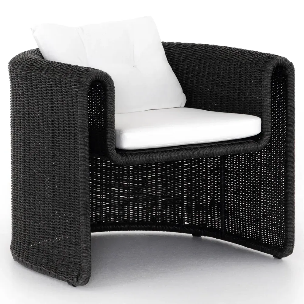 Aurora Tufted Outdoor Arm Chair - Black, Wicker