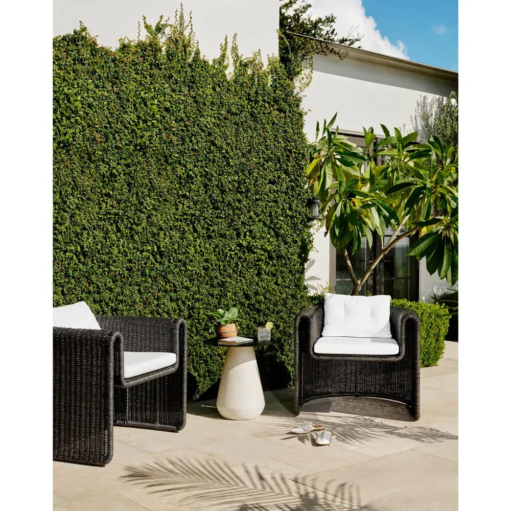 Aurora Tufted Outdoor Arm Chair - Black, Wicker