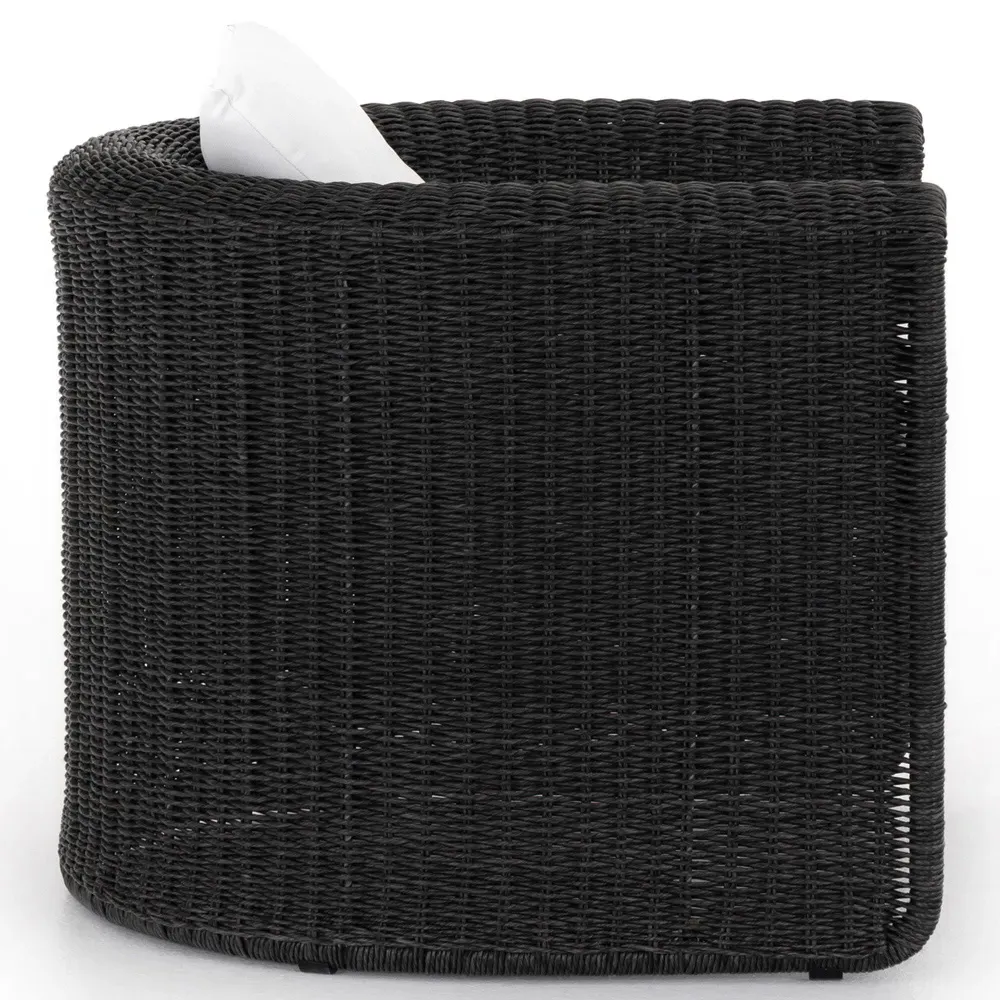 Aurora Tufted Outdoor Arm Chair - Black, Wicker