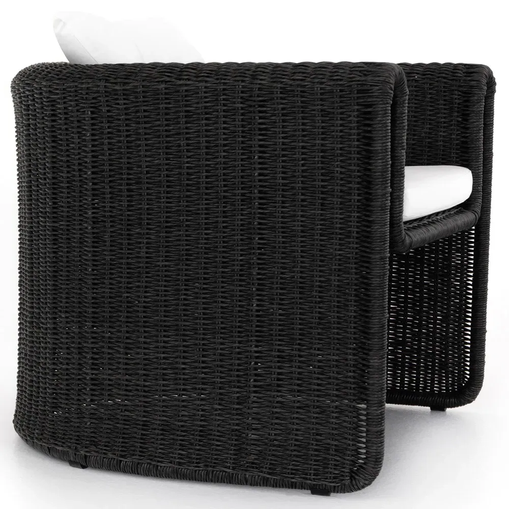 Aurora Tufted Outdoor Arm Chair - Black, Wicker