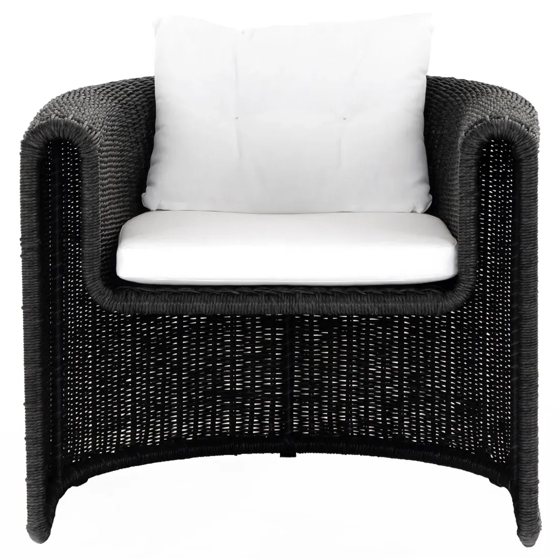 Aurora Tufted Outdoor Arm Chair - Black, Wicker