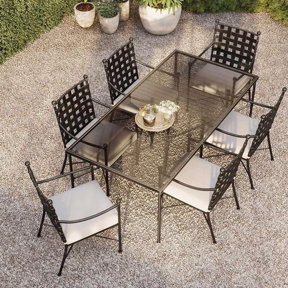 Aurore 7 Piece Outdoor Dining Set - Black, Wrought Iron