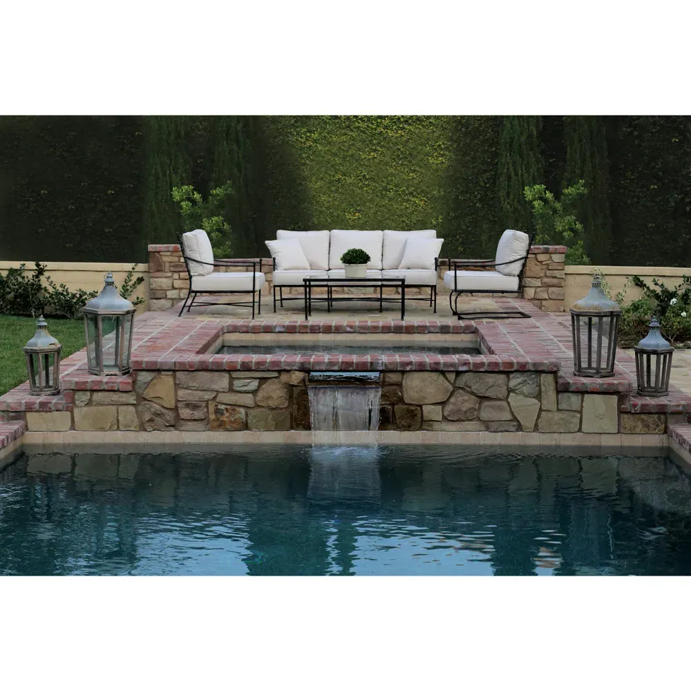 Aurore Glass Top Outdoor Coffee Table - Black, Metal