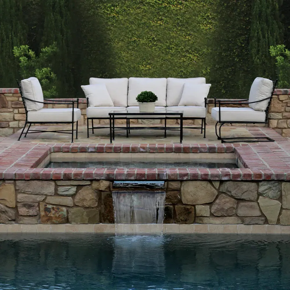 Aurore Glass Top Outdoor Coffee Table - Black, Metal