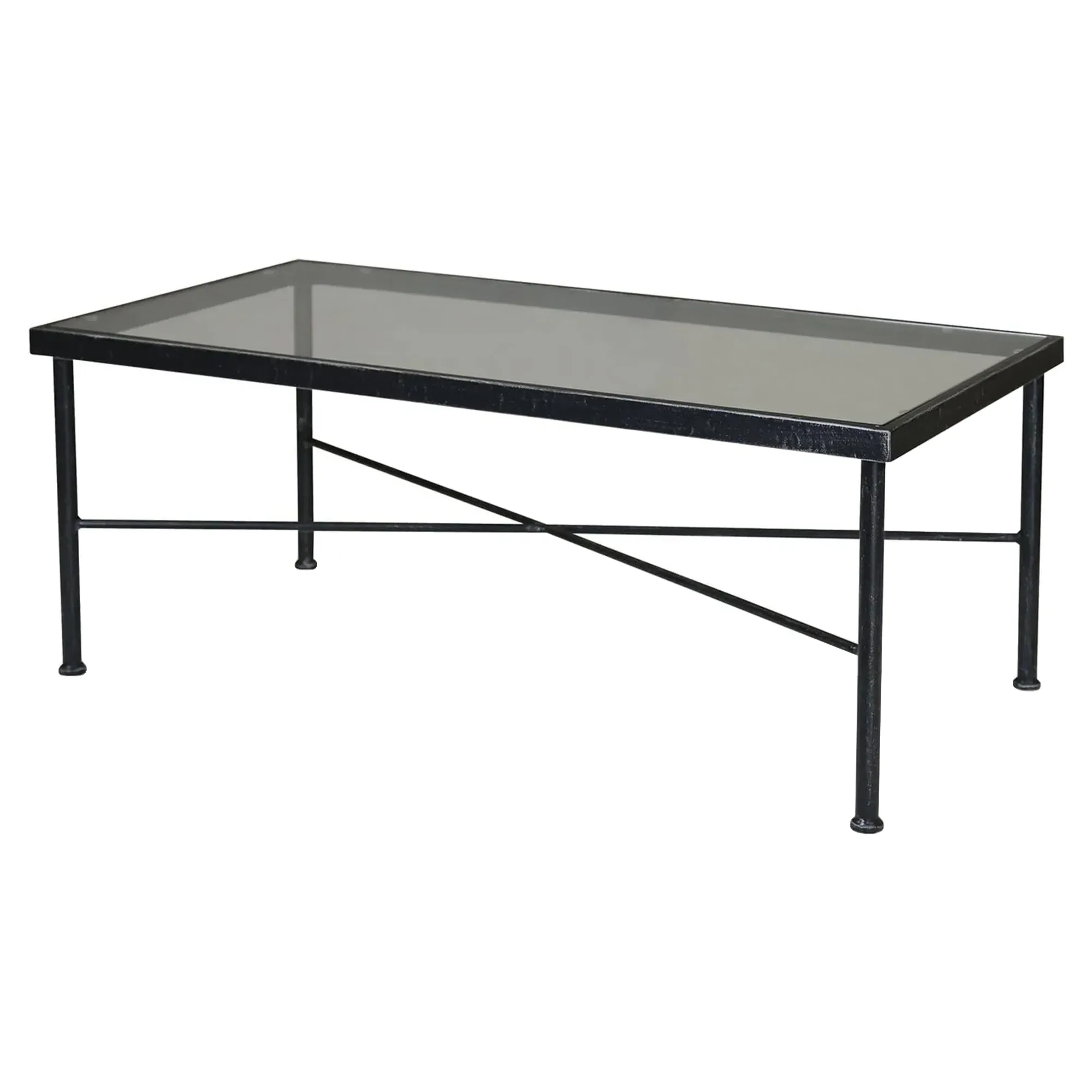 Aurore Glass Top Outdoor Coffee Table - Black, Metal