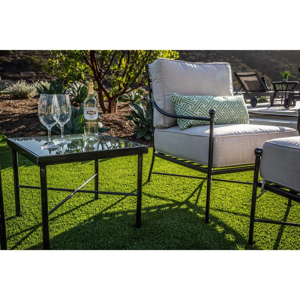 Aurore Glass Top Outdoor Side Table - Black, Metal