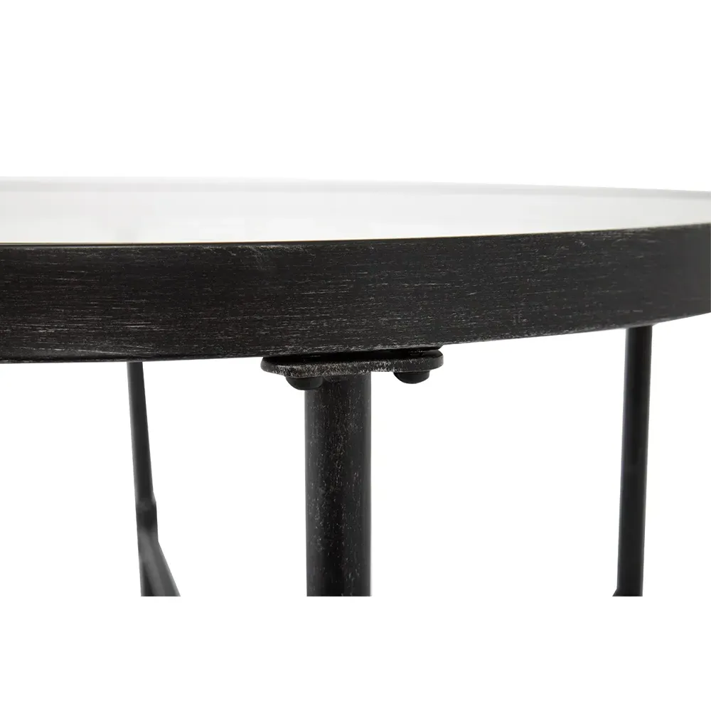 Aurore Glass Top Outdoor Side Table - Black, Metal