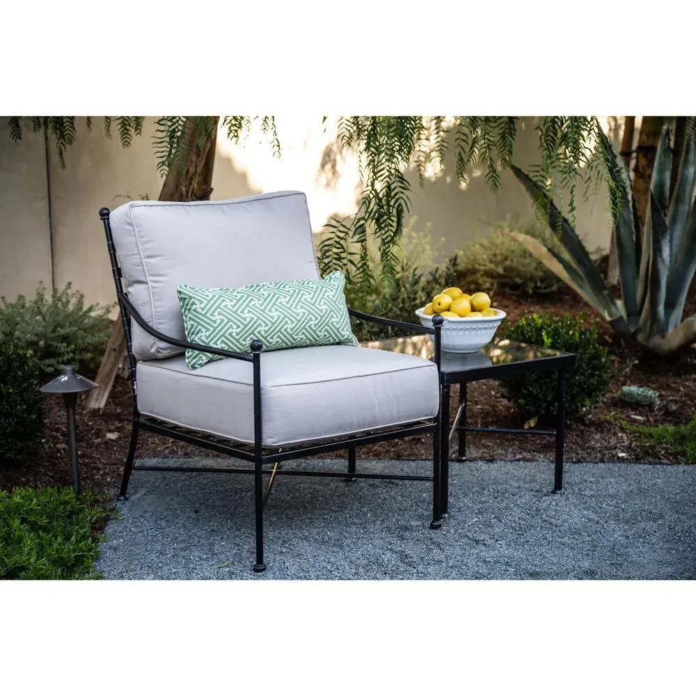 Aurore Glass Top Outdoor Side Table - Black, Metal