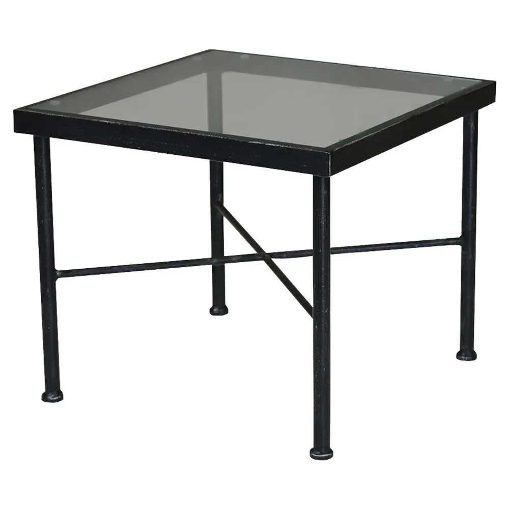 Aurore Glass Top Outdoor Side Table - Black, Metal image