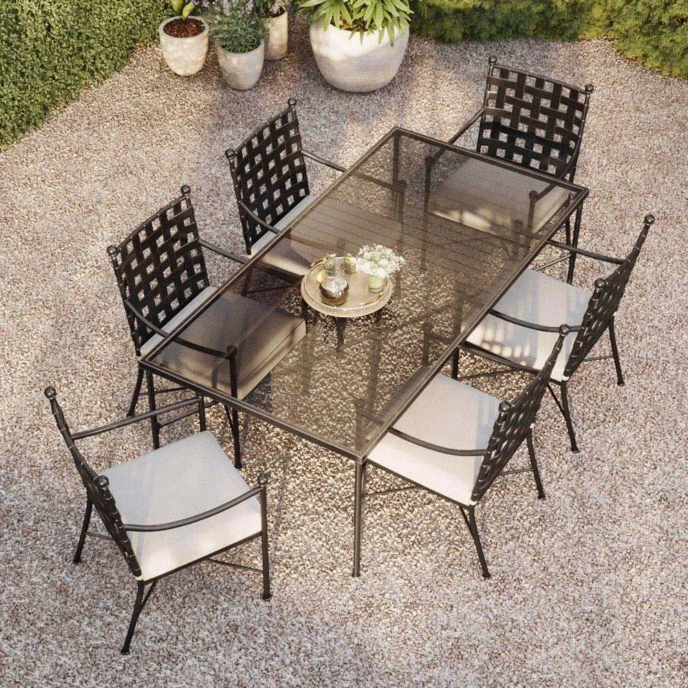 Aurore Large Glass Top Outdoor Dining Table - Black, Metal