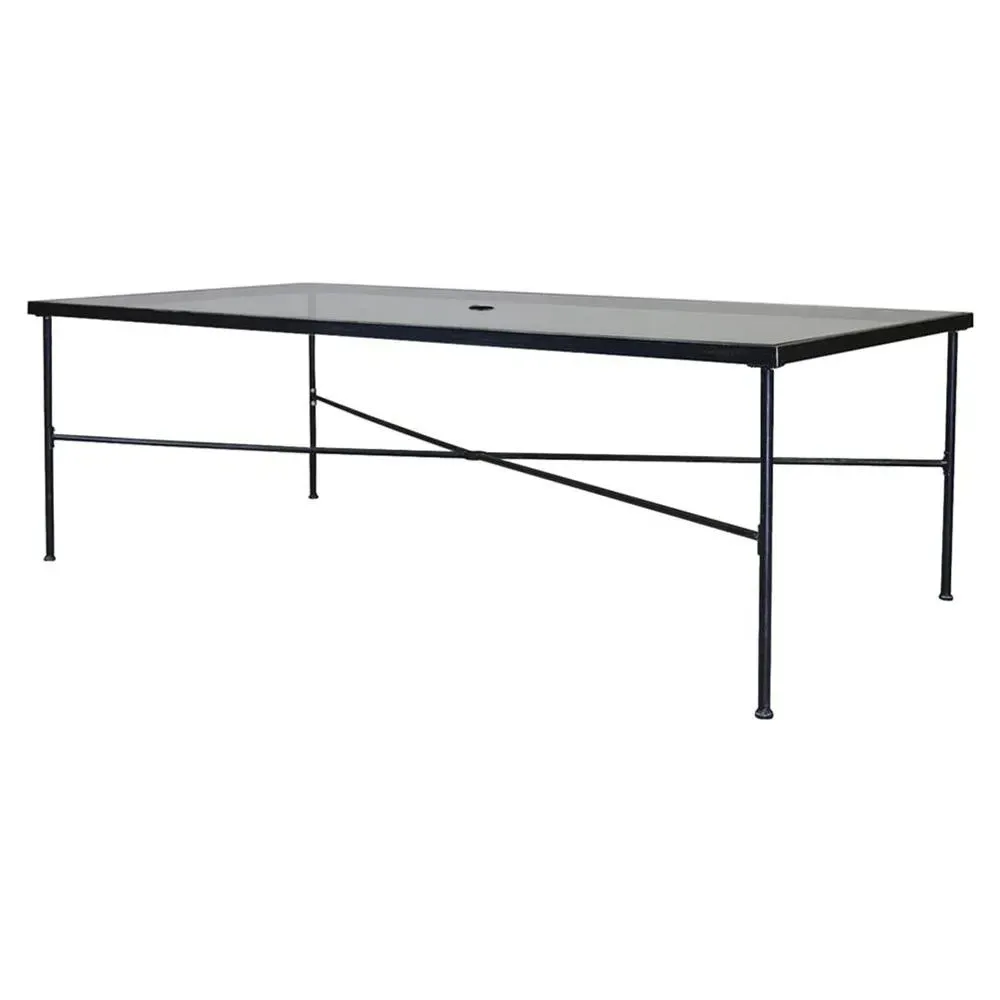Aurore Large Glass Top Outdoor Dining Table - Black, Metal