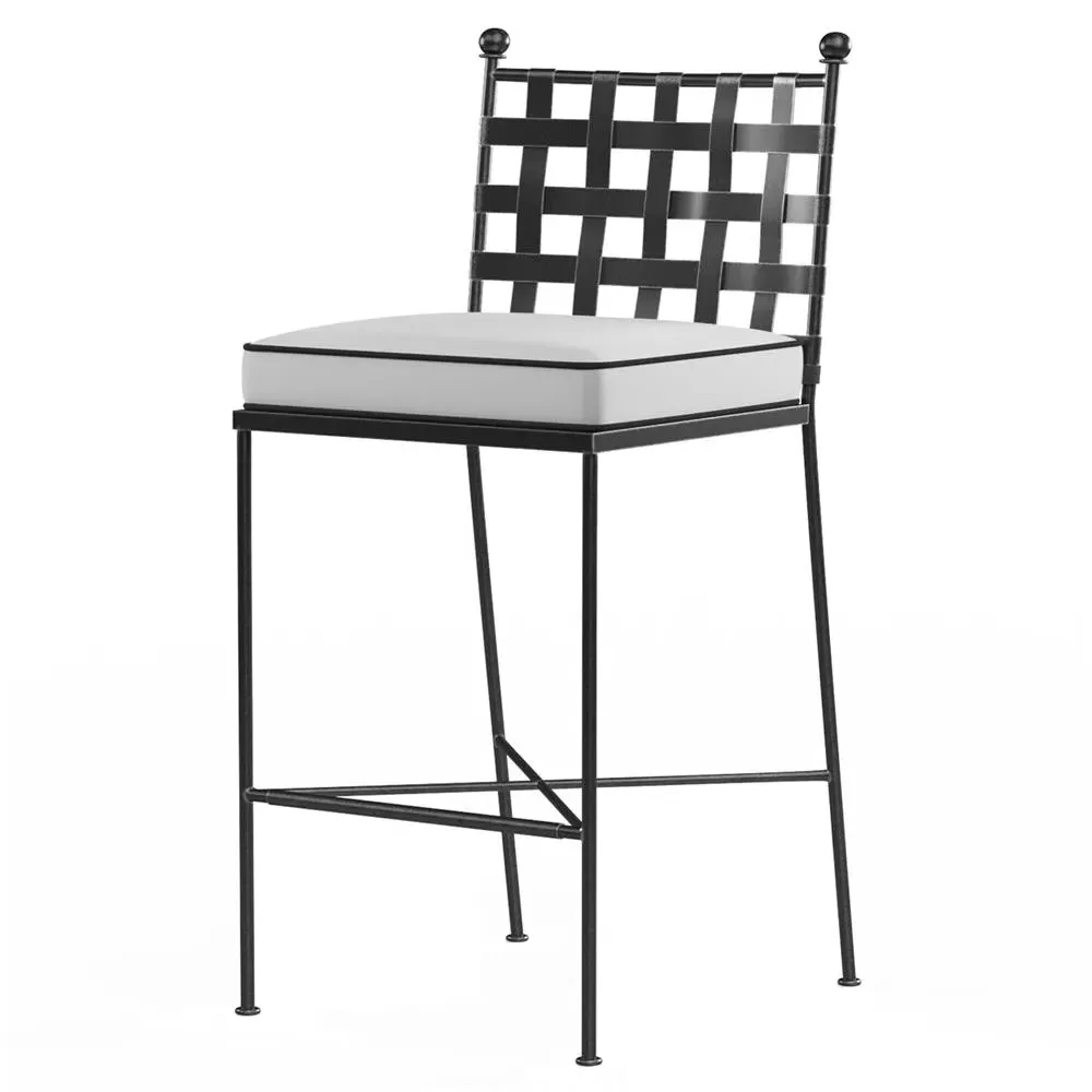 Aurore Outdoor Bar Stool - Canvas Natural, Wrought Iron