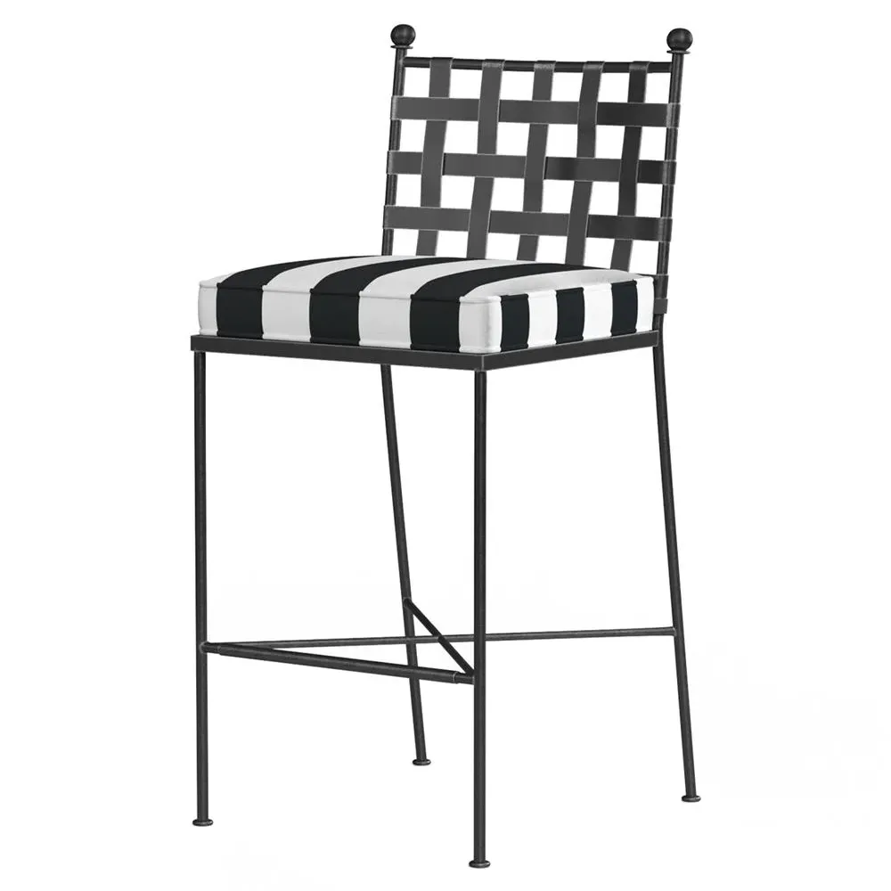 Aurore Outdoor Bar Stool - White Black Stripe, Metal