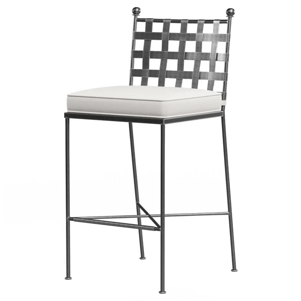 Aurore Outdoor Bar Stool with Cushion - White, Metal