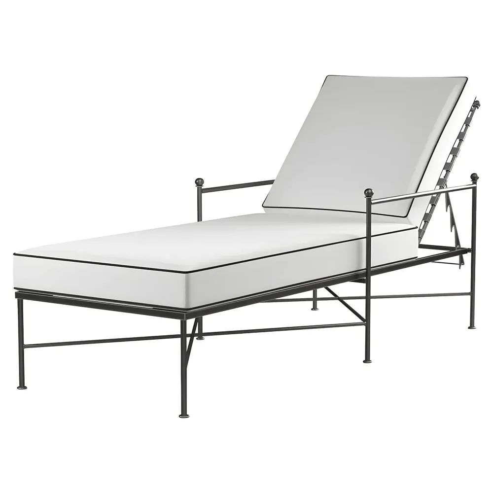 Aurore Outdoor Chaise Lounge - Canvas Natural, Wrought Iron
