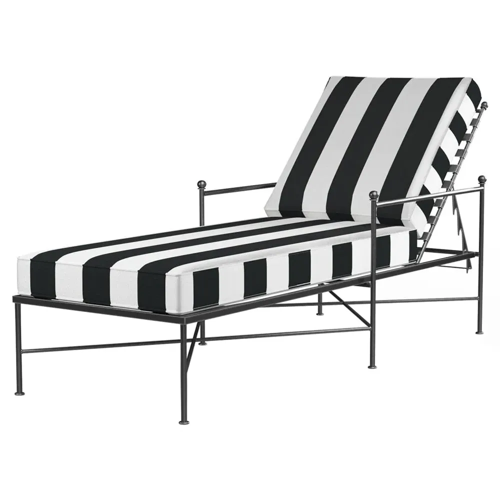 Aurore Outdoor Chaise Lounge - White Black Stripe, Metal