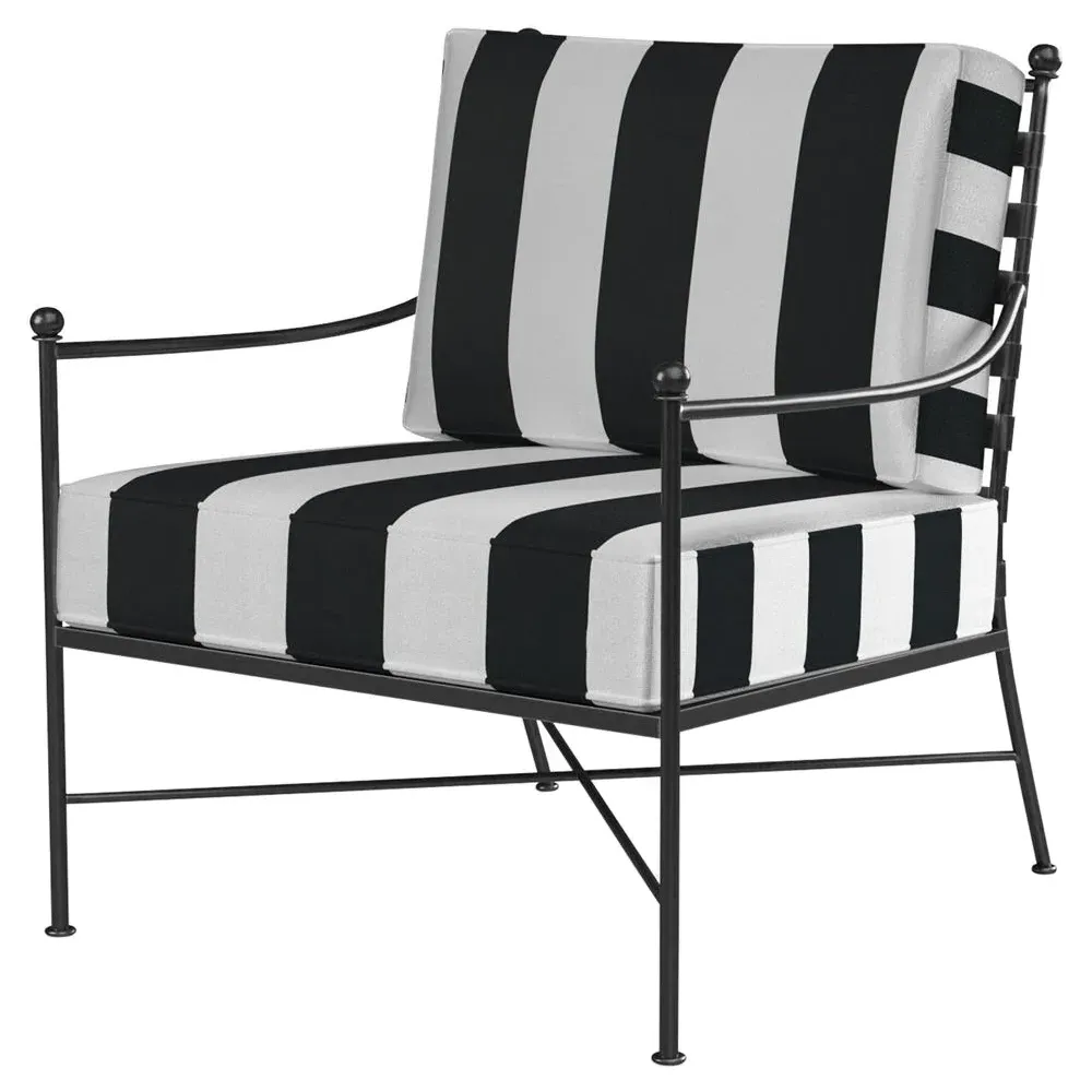 Aurore Outdoor Club Arm Chair - White Black Stripe, Metal