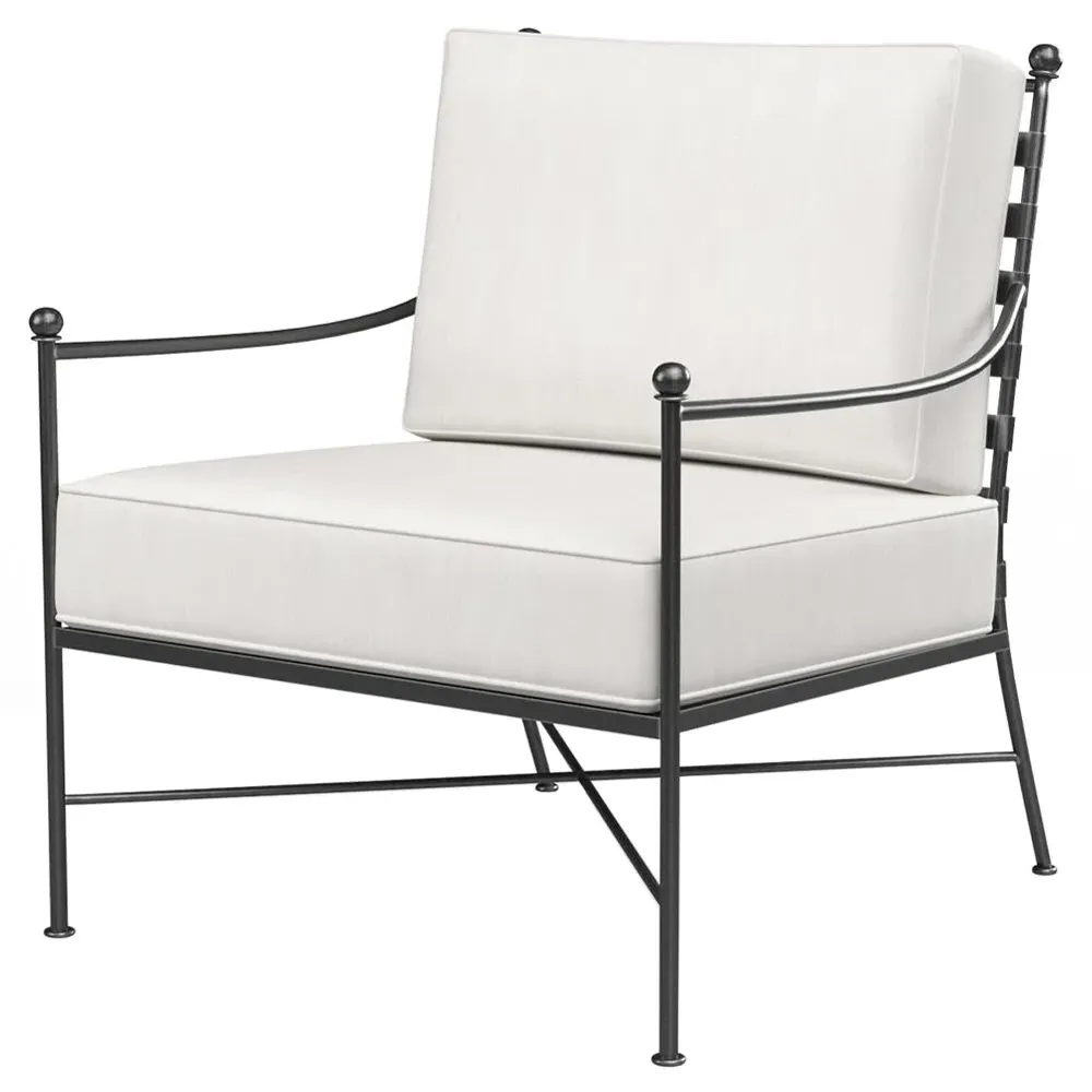 Aurore Outdoor Club Arm Chair with Cushion - White, Metal