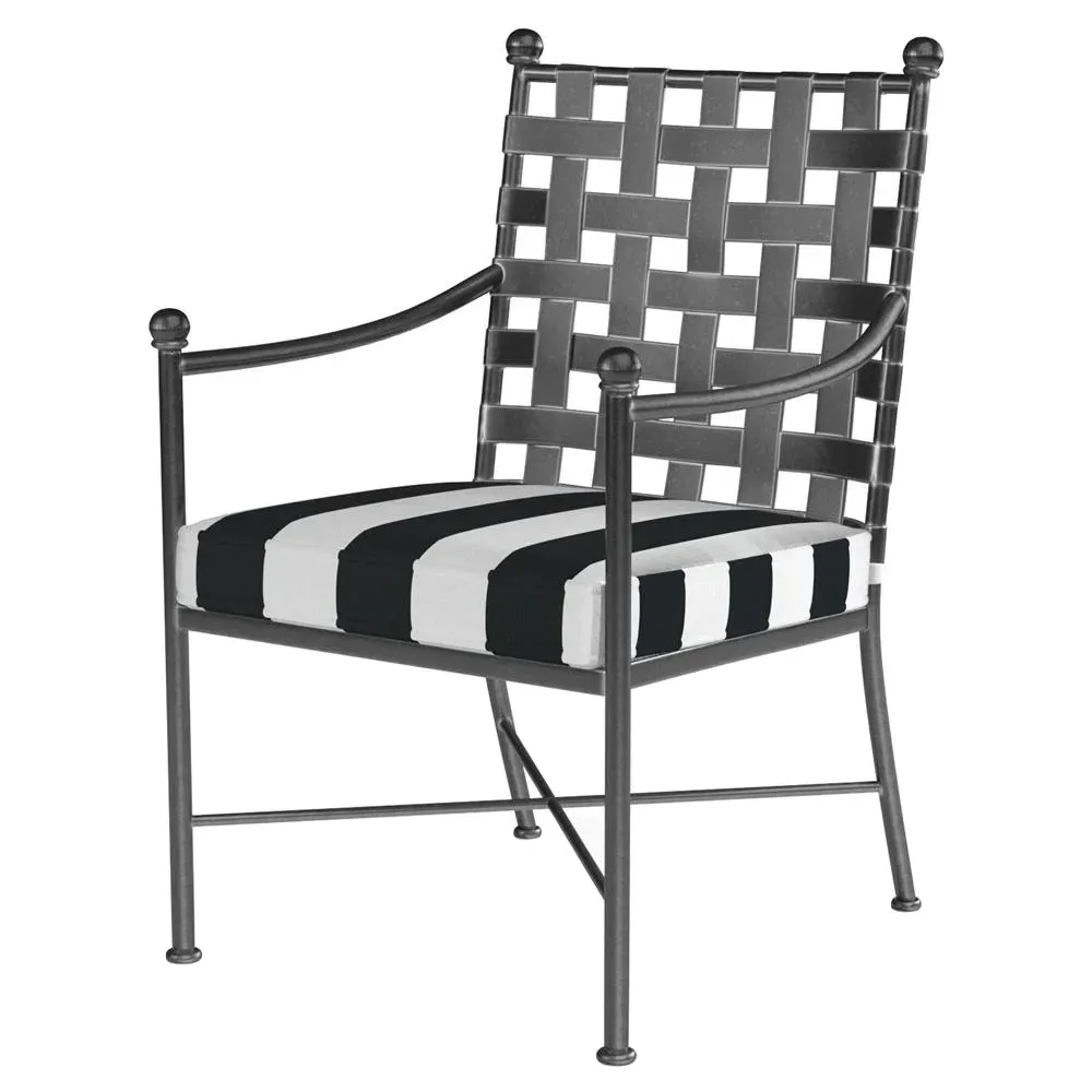 Aurore Outdoor Dining Arm Chair - White Black Stripe, Metal