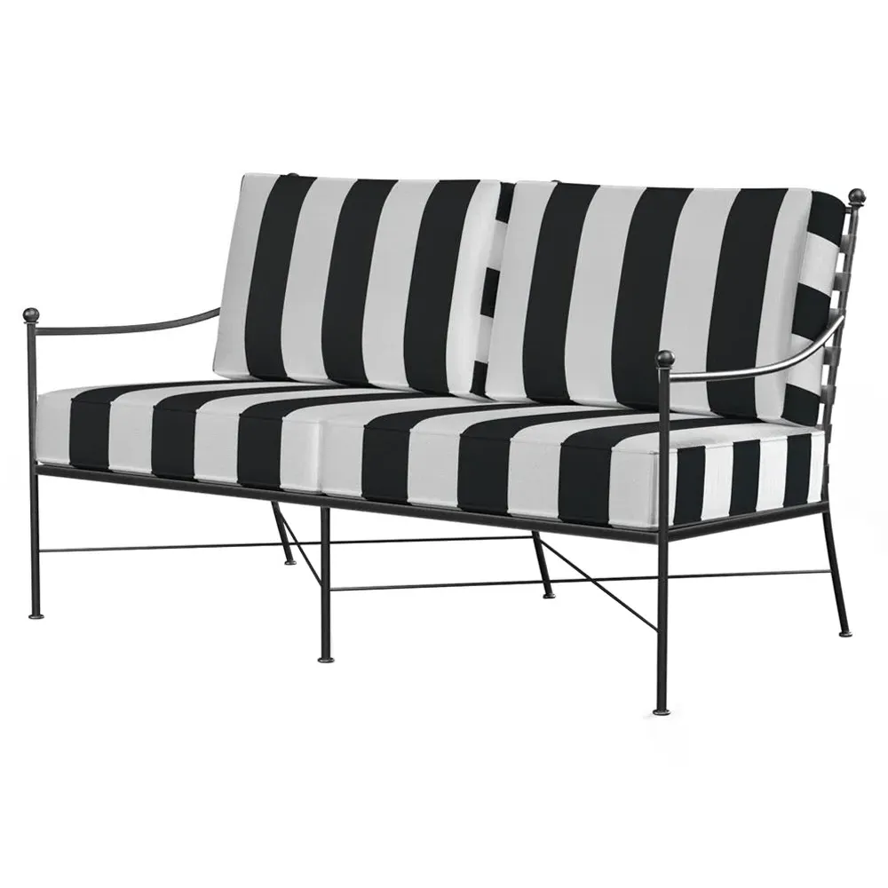 Aurore Outdoor Loveseat - White Black Stripe, Metal