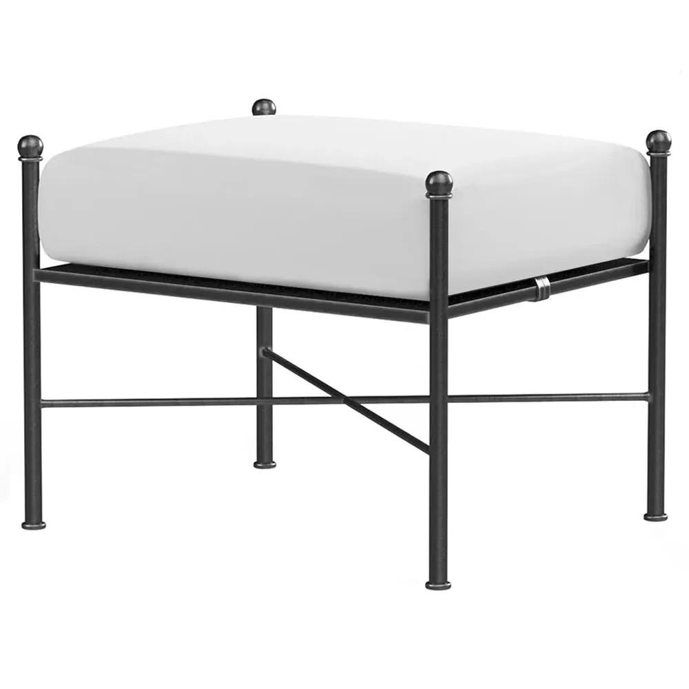 Aurore Rectangular Ottoman - White, Metal