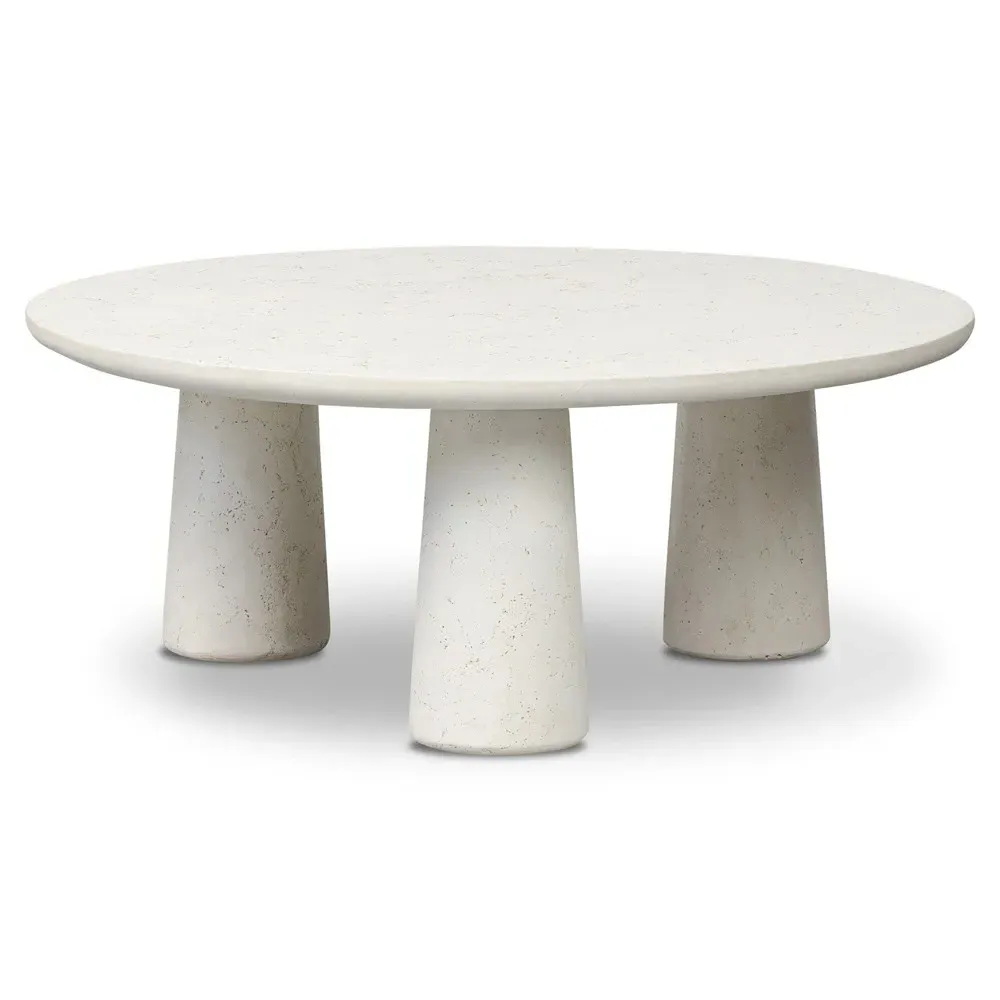 Aurore Round Coffee Table - Aged White, Concrete