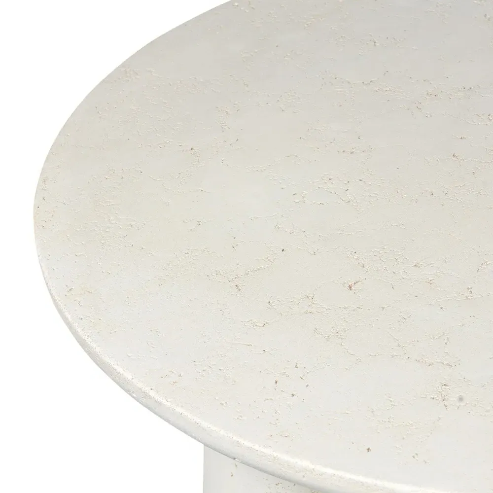 Aurore Round Coffee Table - Aged White, Concrete