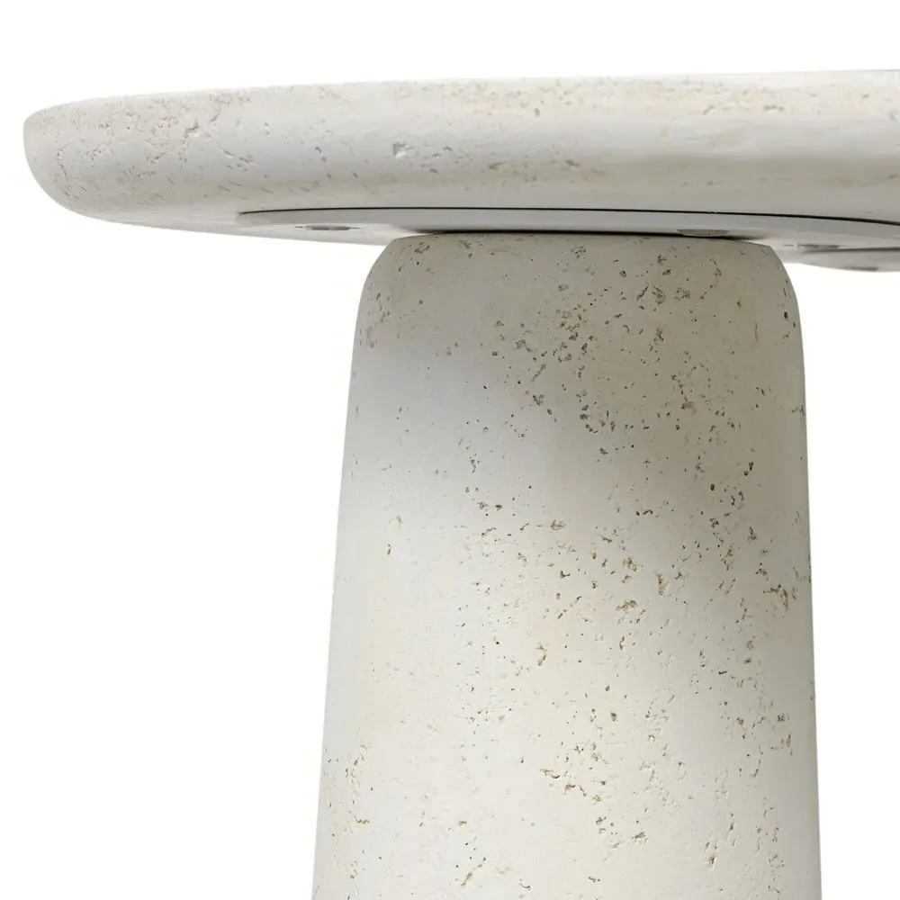 Aurore Round Coffee Table - Aged White, Concrete
