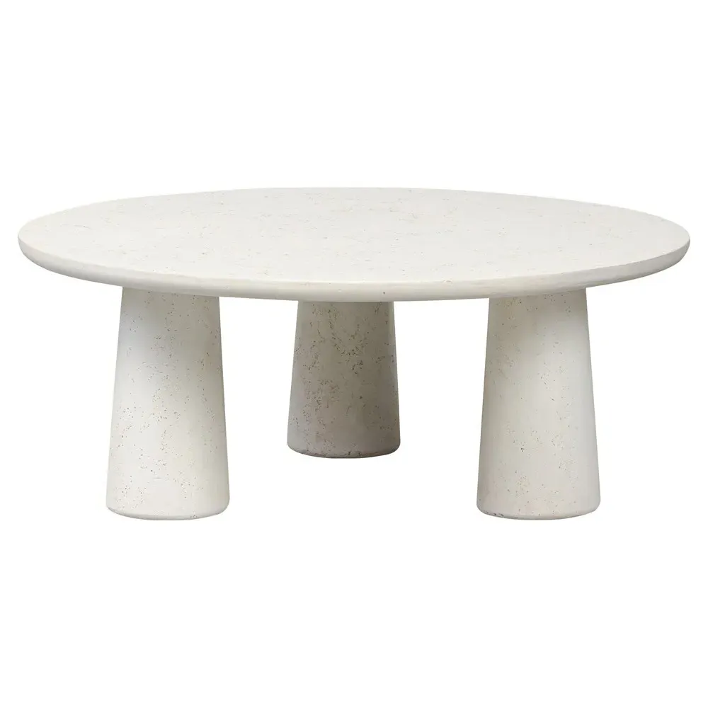 Aurore Round Coffee Table - Aged White, Concrete